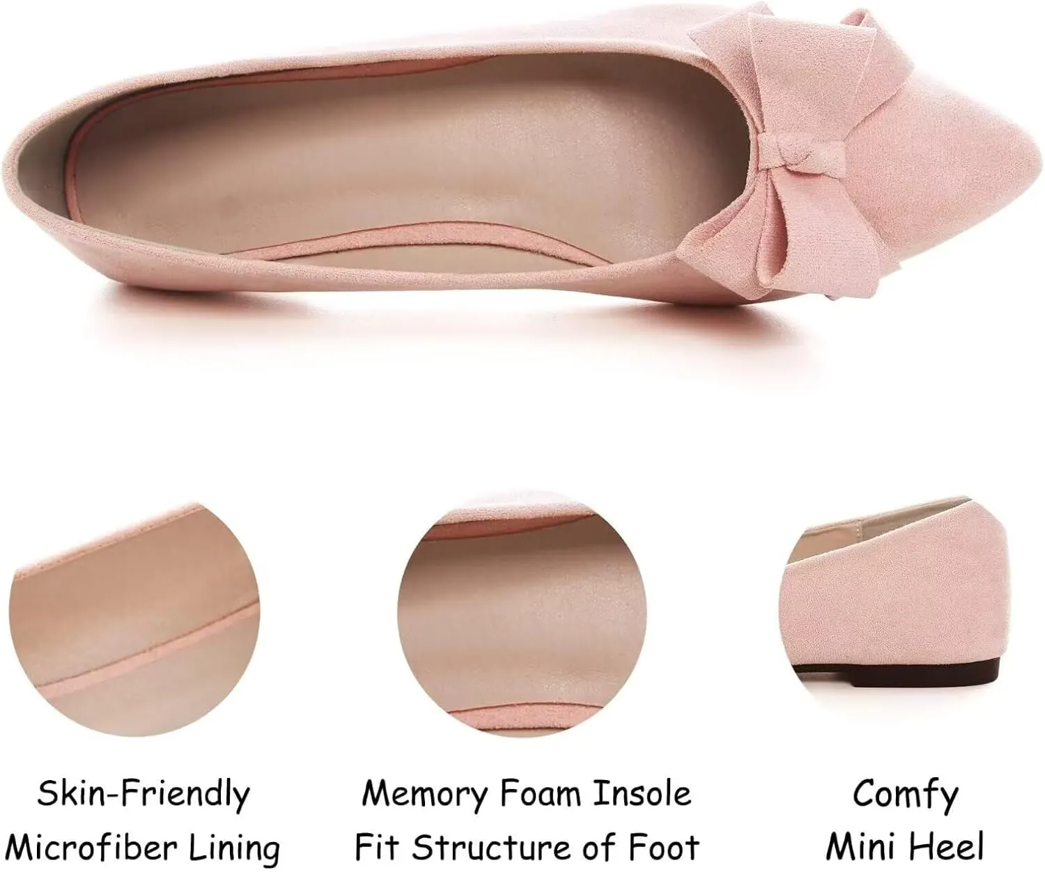SAILING LU Womens Pointed Toe Ballet Flats Cute Bow-Knot Comfortable Loafers Formal Business Suede Slip On Dressy Walking Shoes