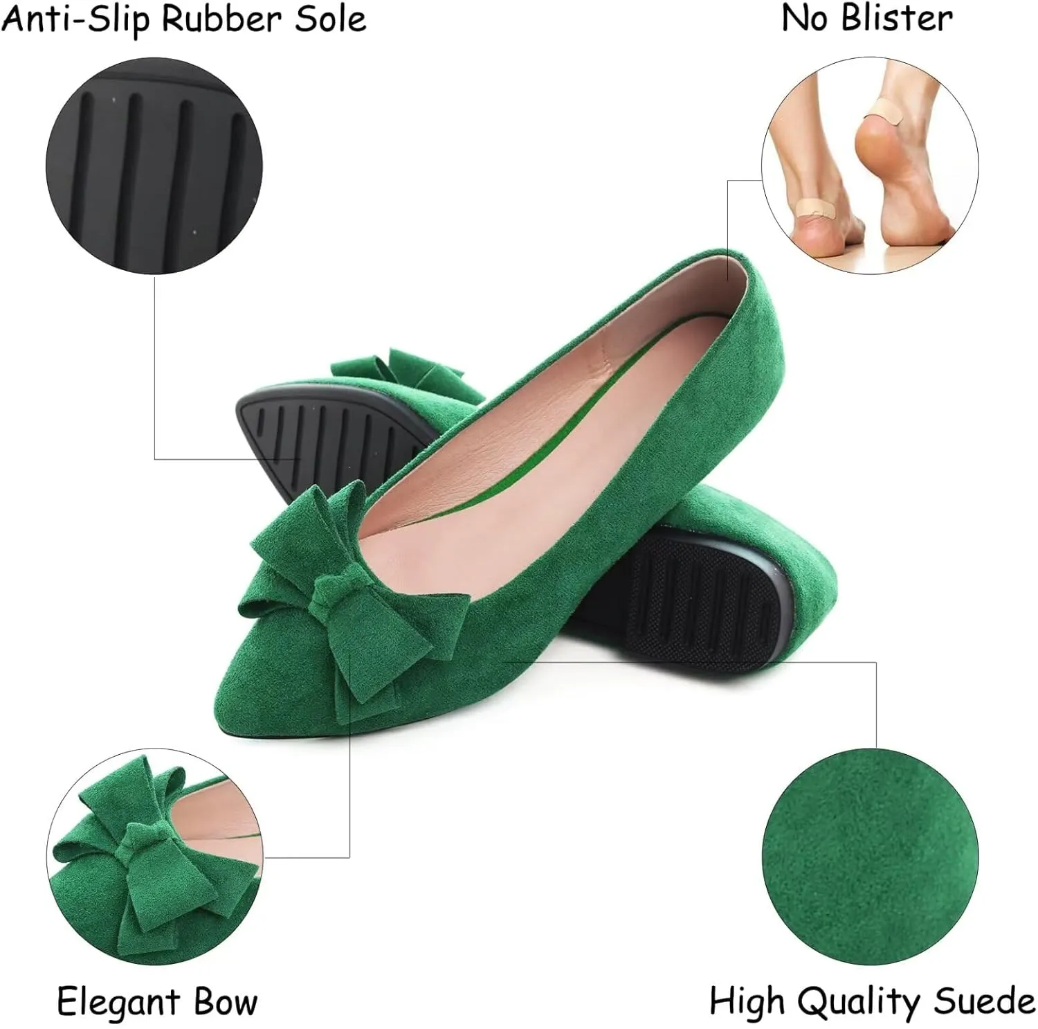 SAILING LU Womens Pointed Toe Ballet Flats Cute Bow-Knot Comfortable Loafers Formal Business Suede Slip On Dressy Walking Shoes