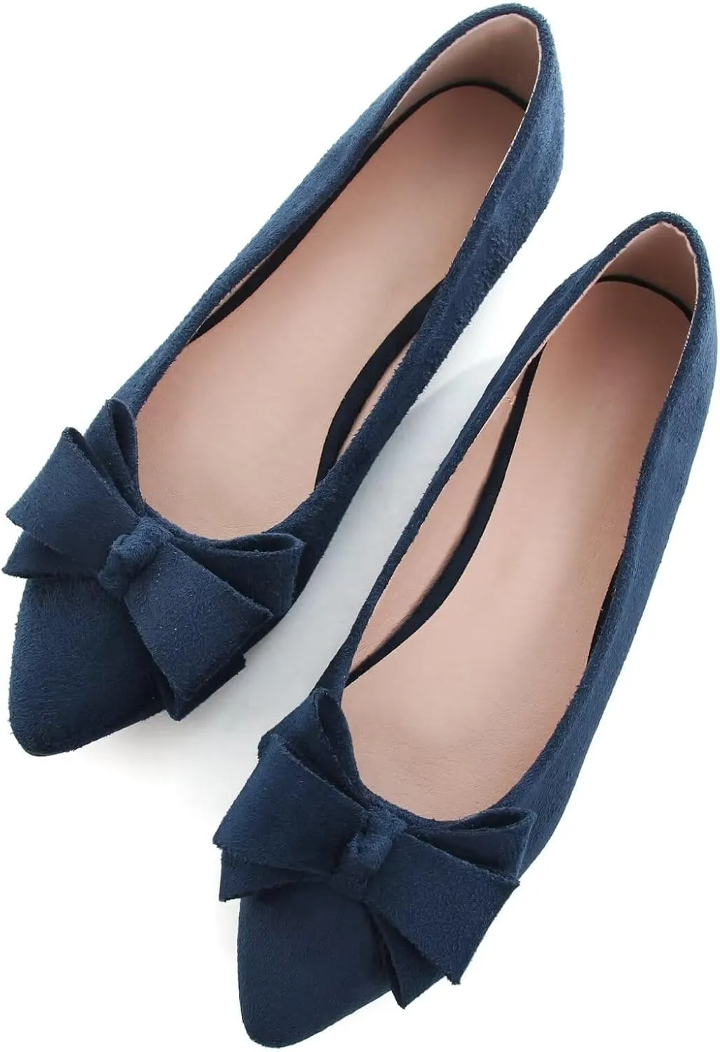 SAILING LU Womens Pointed Toe Ballet Flats Cute Bow-Knot Comfortable Loafers Formal Business Suede Slip On Dressy Walking Shoes