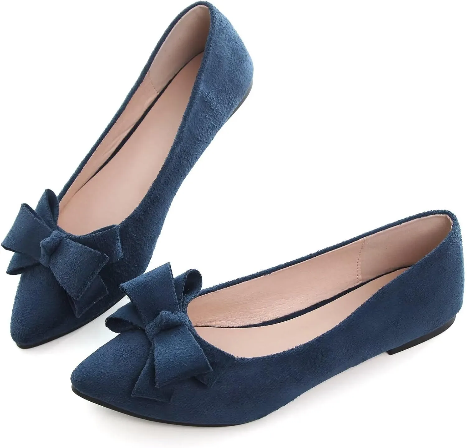 SAILING LU Womens Pointed Toe Ballet Flats Cute Bow-Knot Comfortable Loafers Formal Business Suede Slip On Dressy Walking Shoes