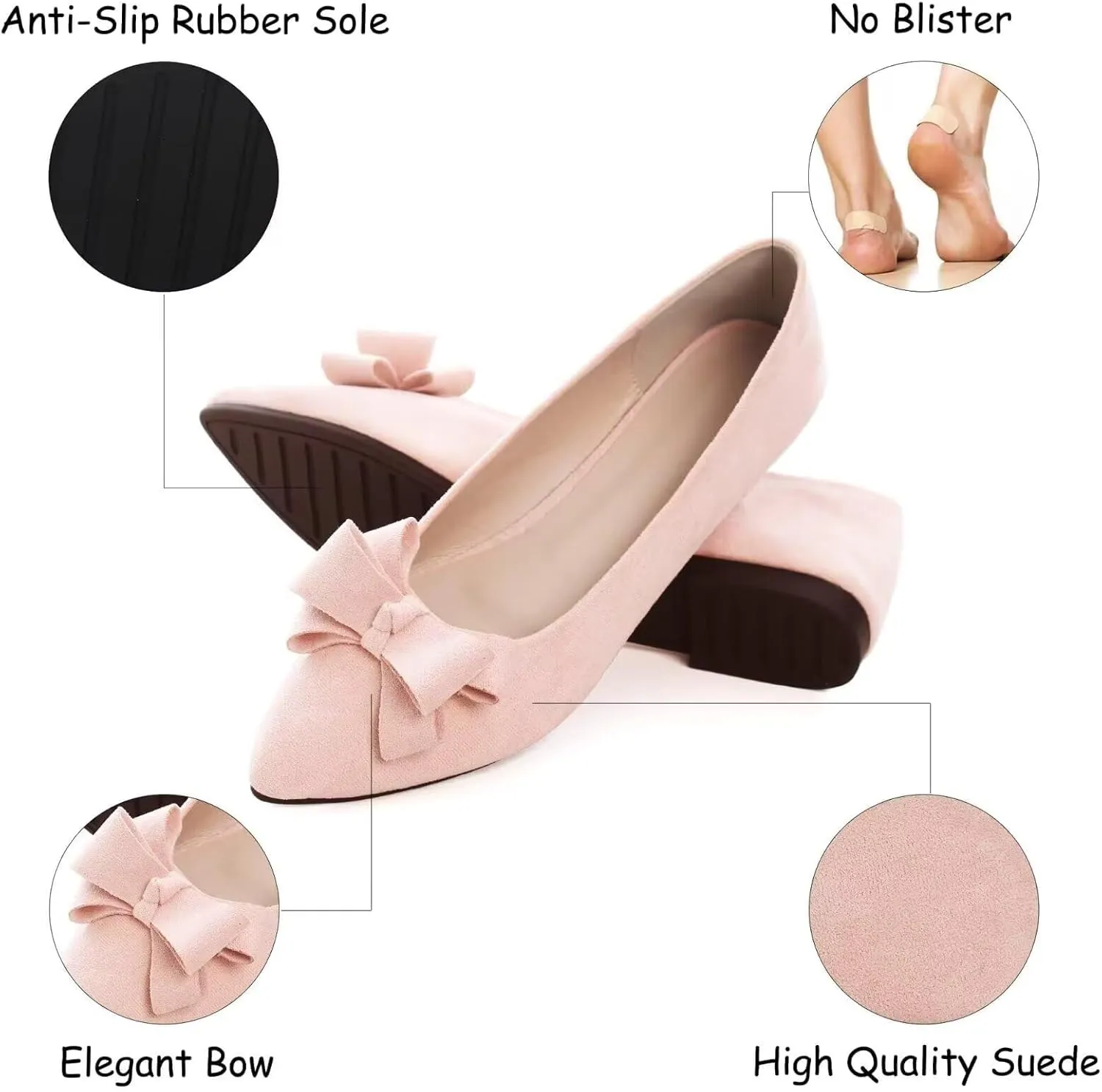 SAILING LU Womens Pointed Toe Ballet Flats Cute Bow-Knot Comfortable Loafers Formal Business Suede Slip On Dressy Walking Shoes