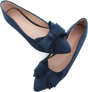 SAILING LU Womens Pointed Toe Ballet Flats Cute Bow-Knot Comfortable Loafers Formal Business Suede Slip On Dressy Walking Shoes