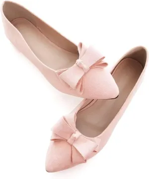 SAILING LU Womens Pointed Toe Ballet Flats Cute Bow-Knot Comfortable Loafers Formal Business Suede Slip On Dressy Walking Shoes