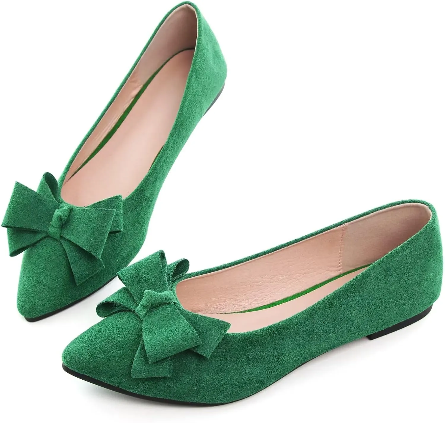 SAILING LU Womens Pointed Toe Ballet Flats Cute Bow-Knot Comfortable Loafers Formal Business Suede Slip On Dressy Walking Shoes