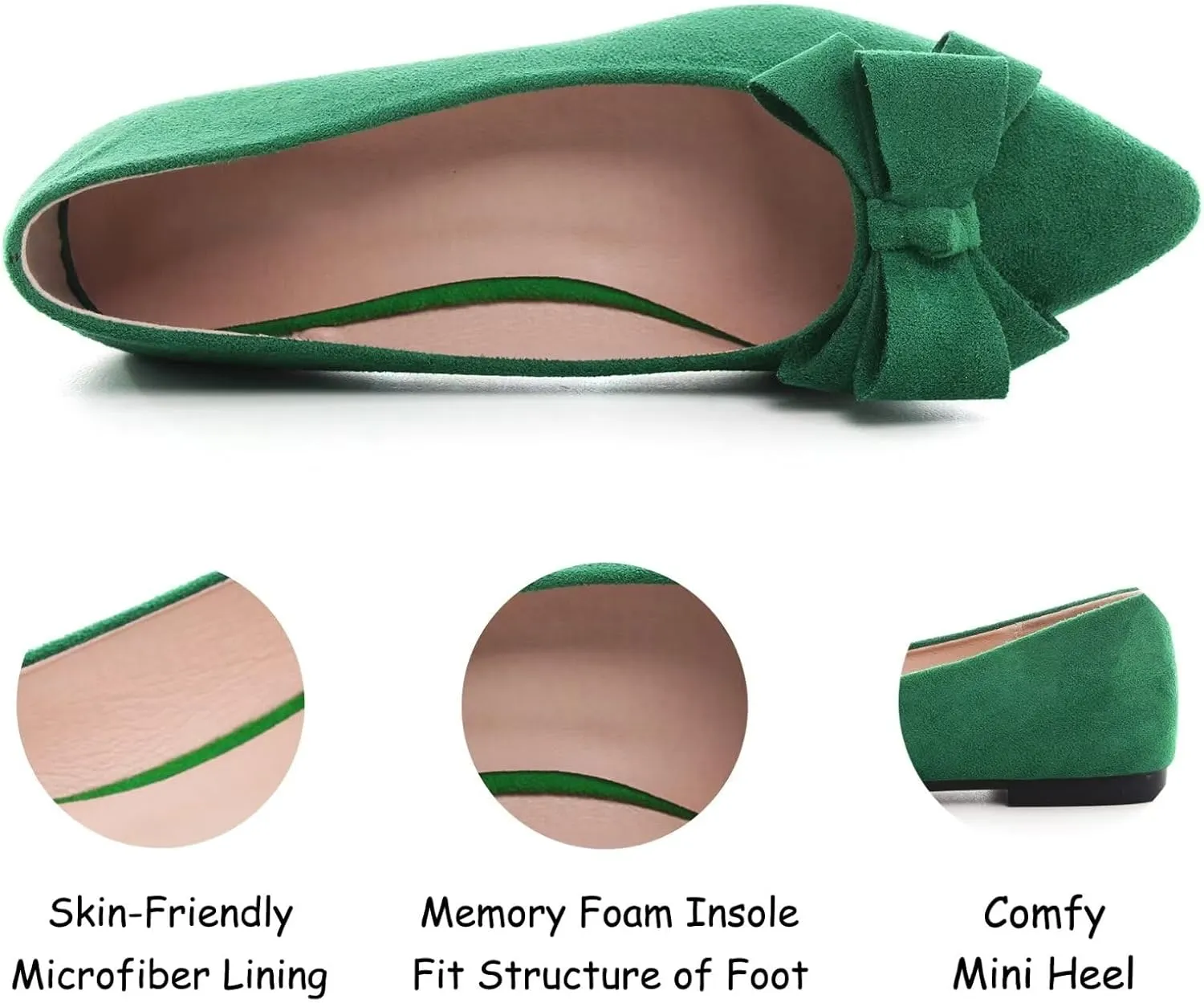 SAILING LU Womens Pointed Toe Ballet Flats Cute Bow-Knot Comfortable Loafers Formal Business Suede Slip On Dressy Walking Shoes