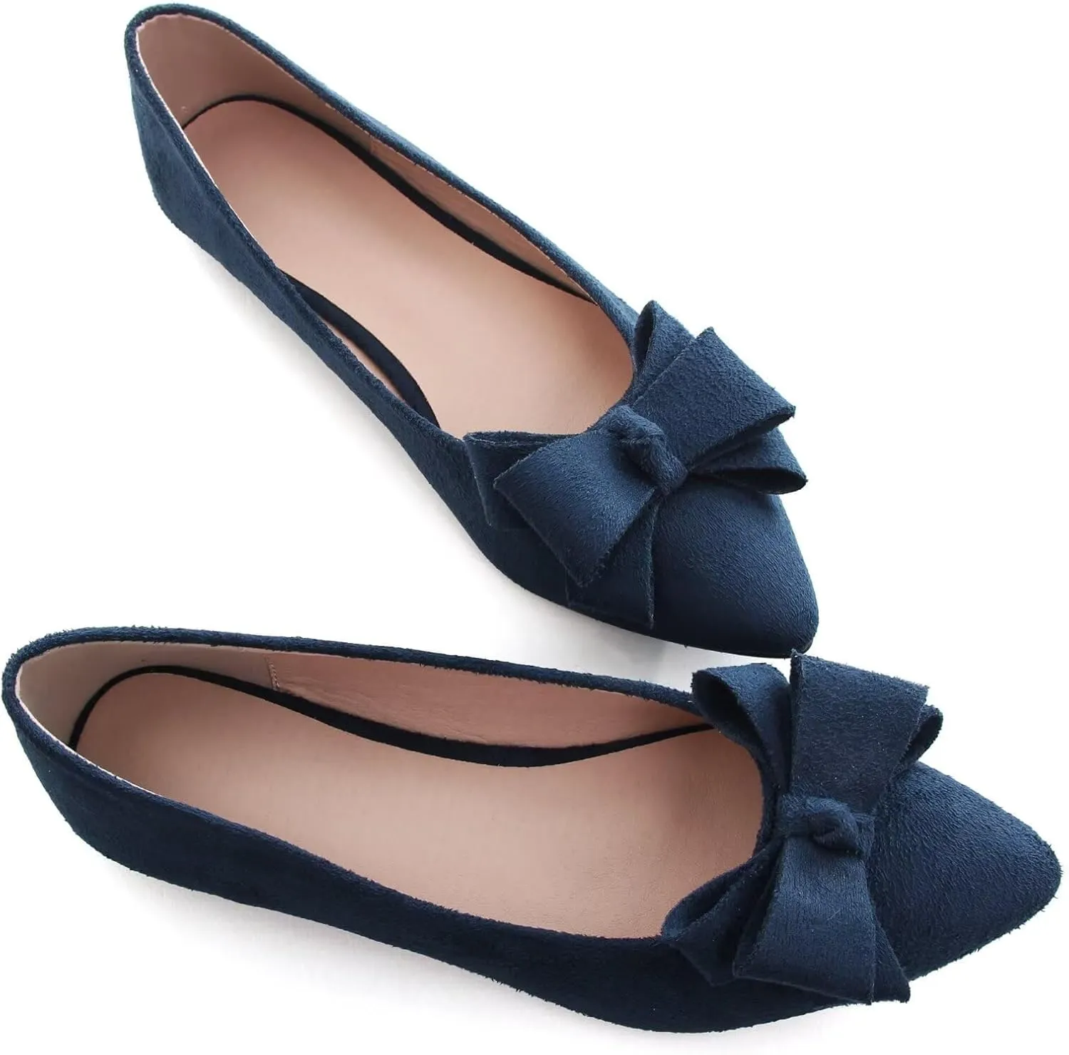 SAILING LU Womens Pointed Toe Ballet Flats Cute Bow-Knot Comfortable Loafers Formal Business Suede Slip On Dressy Walking Shoes