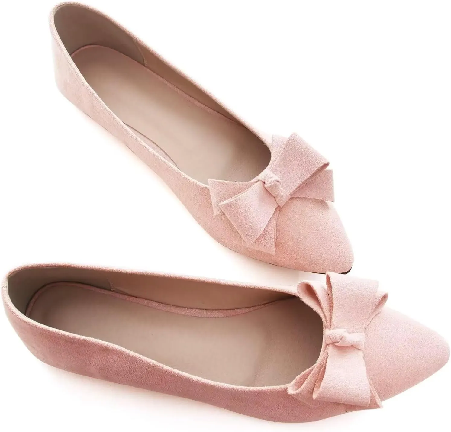 SAILING LU Womens Pointed Toe Ballet Flats Cute Bow-Knot Comfortable Loafers Formal Business Suede Slip On Dressy Walking Shoes