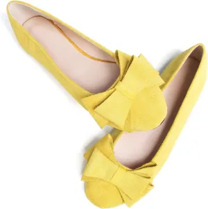 SAILING LU Women's Round Toe Ballerina Shoes Cute Bow Flats Comfortable Soft Suede Slip-ons Solid Color Office Lady Walking Loafers