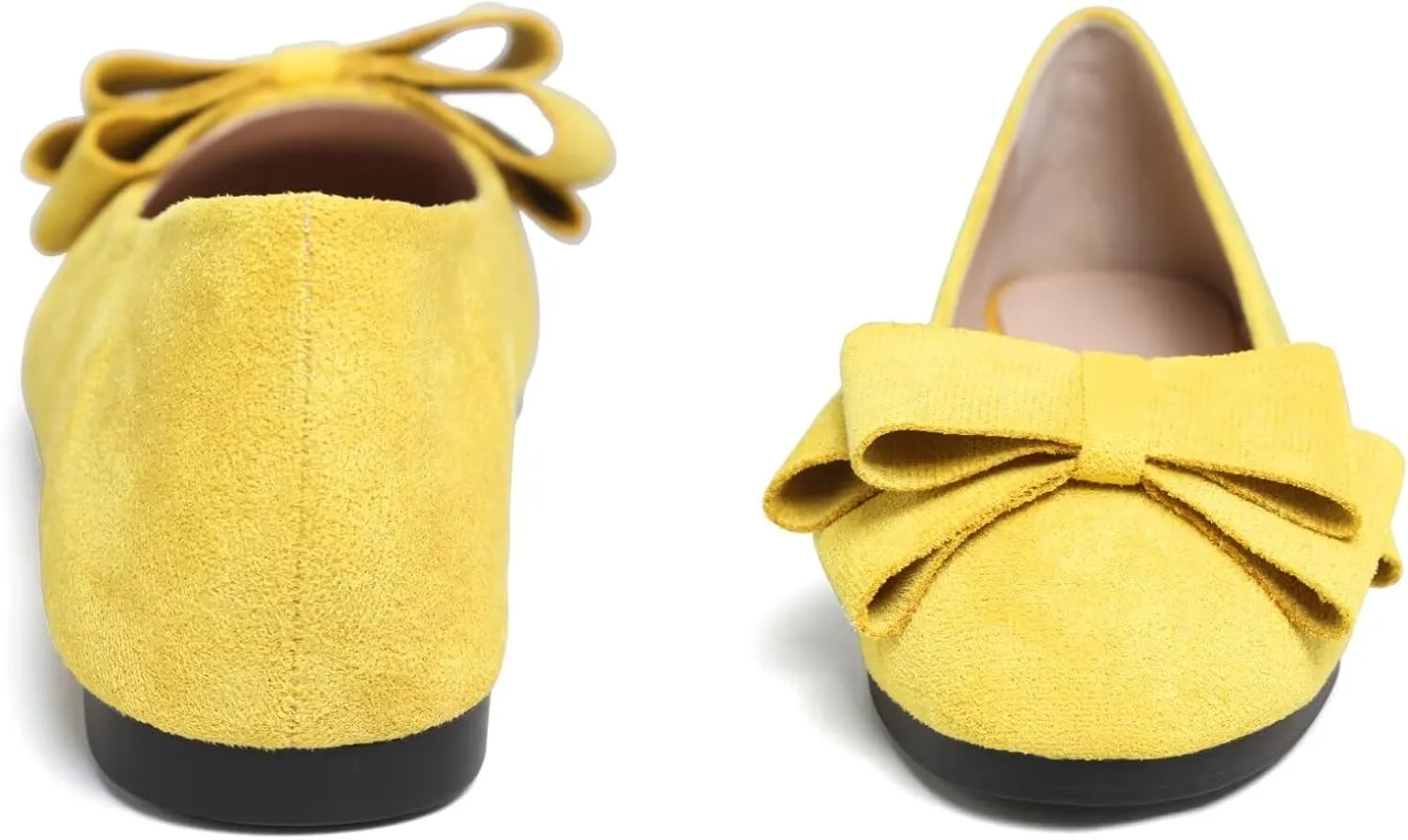 SAILING LU Women's Round Toe Ballerina Shoes Cute Bow Flats Comfortable Soft Suede Slip-ons Solid Color Office Lady Walking Loafers
