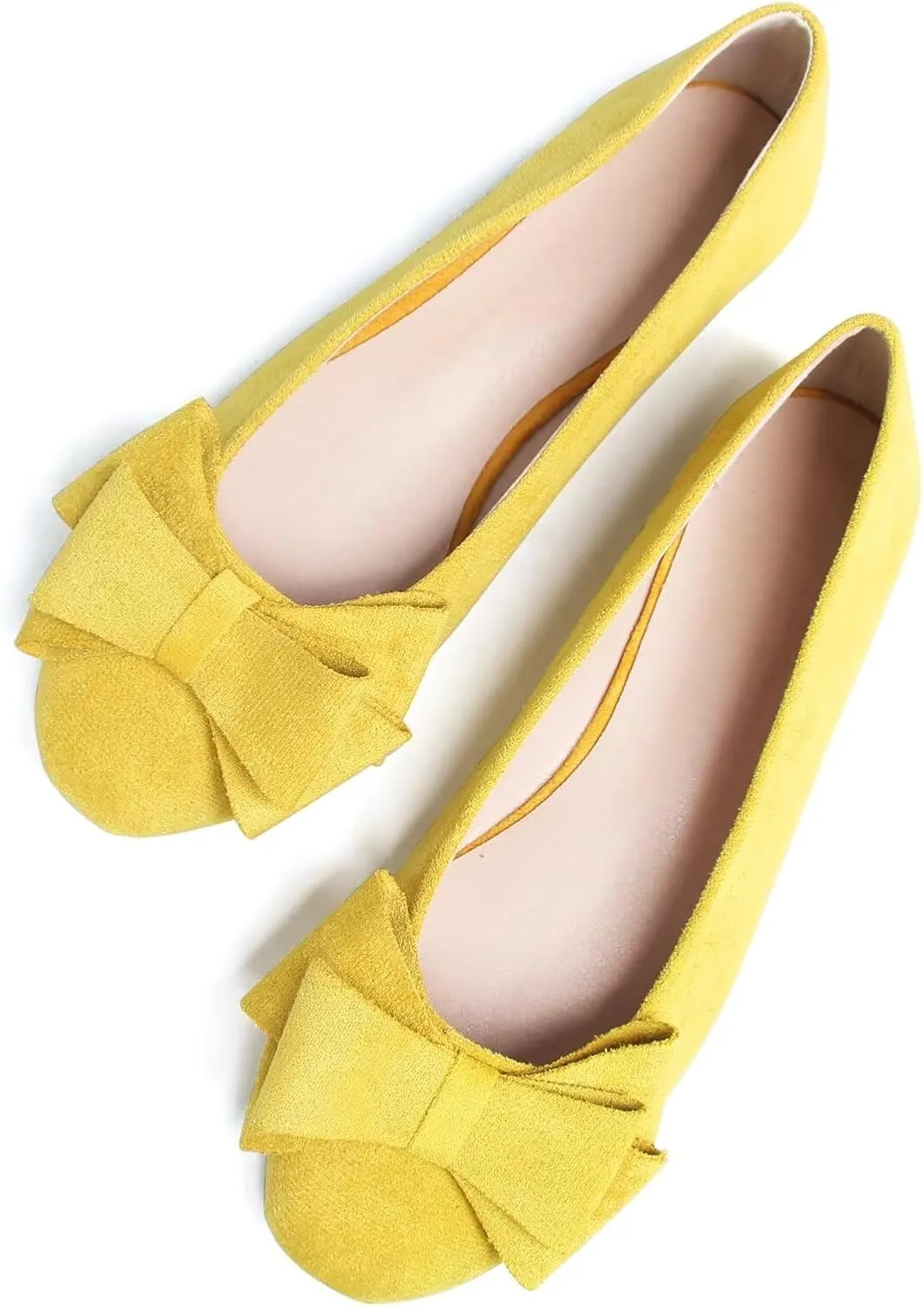 SAILING LU Women's Round Toe Ballerina Shoes Cute Bow Flats Comfortable Soft Suede Slip-ons Solid Color Office Lady Walking Loafers