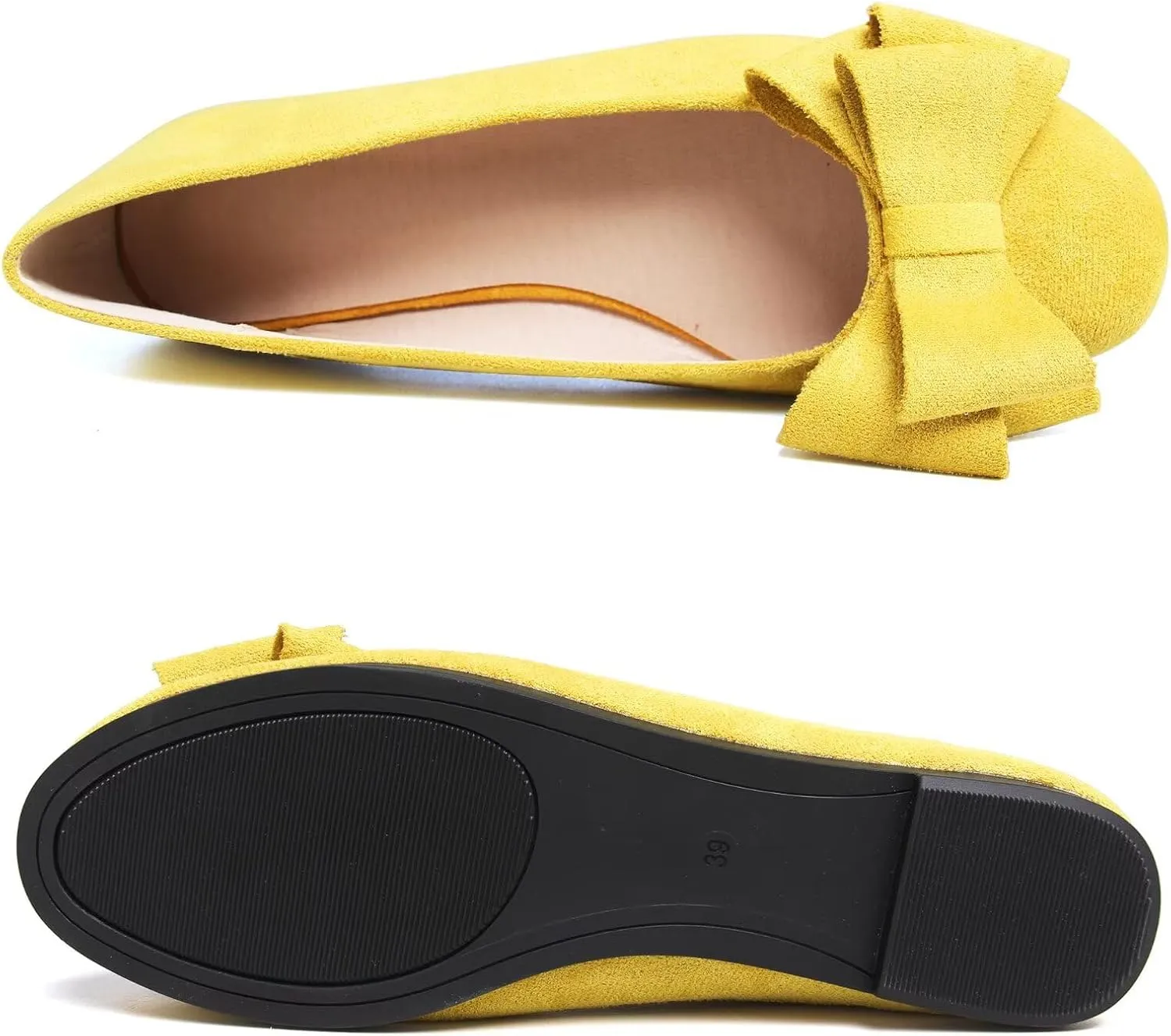 SAILING LU Women's Round Toe Ballerina Shoes Cute Bow Flats Comfortable Soft Suede Slip-ons Solid Color Office Lady Walking Loafers