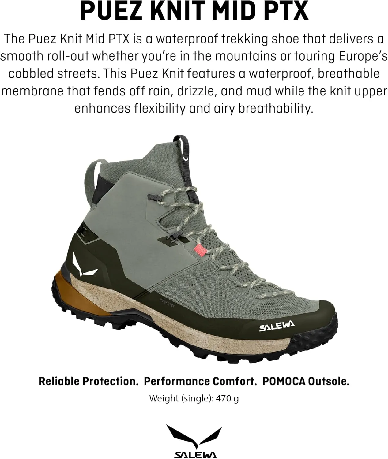 Salewa Men's Puez Knit Mid Powertex Waterproof Trail Boot for Hiking & Trekking