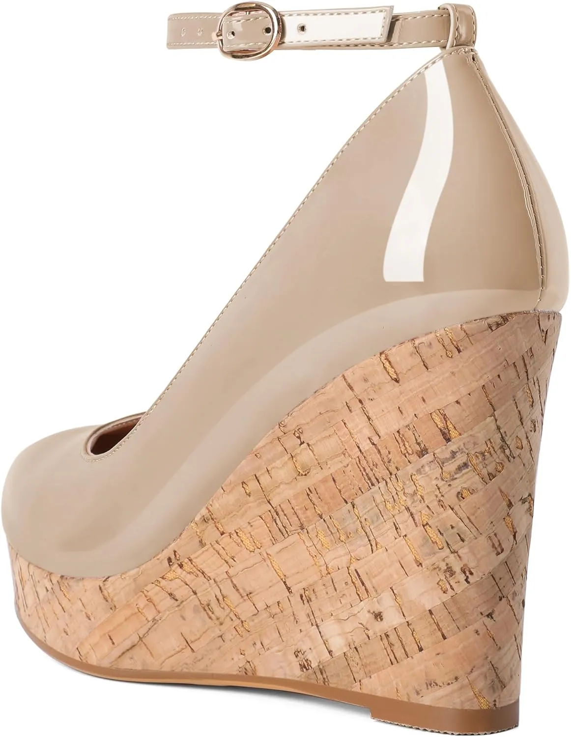SAMMITOP Wedge Heels for Women Platform High Heel Wedges Closed Round Toe Comfy Espadrilles Ankle Strap Pumps Dress Shoes 4 Inches
