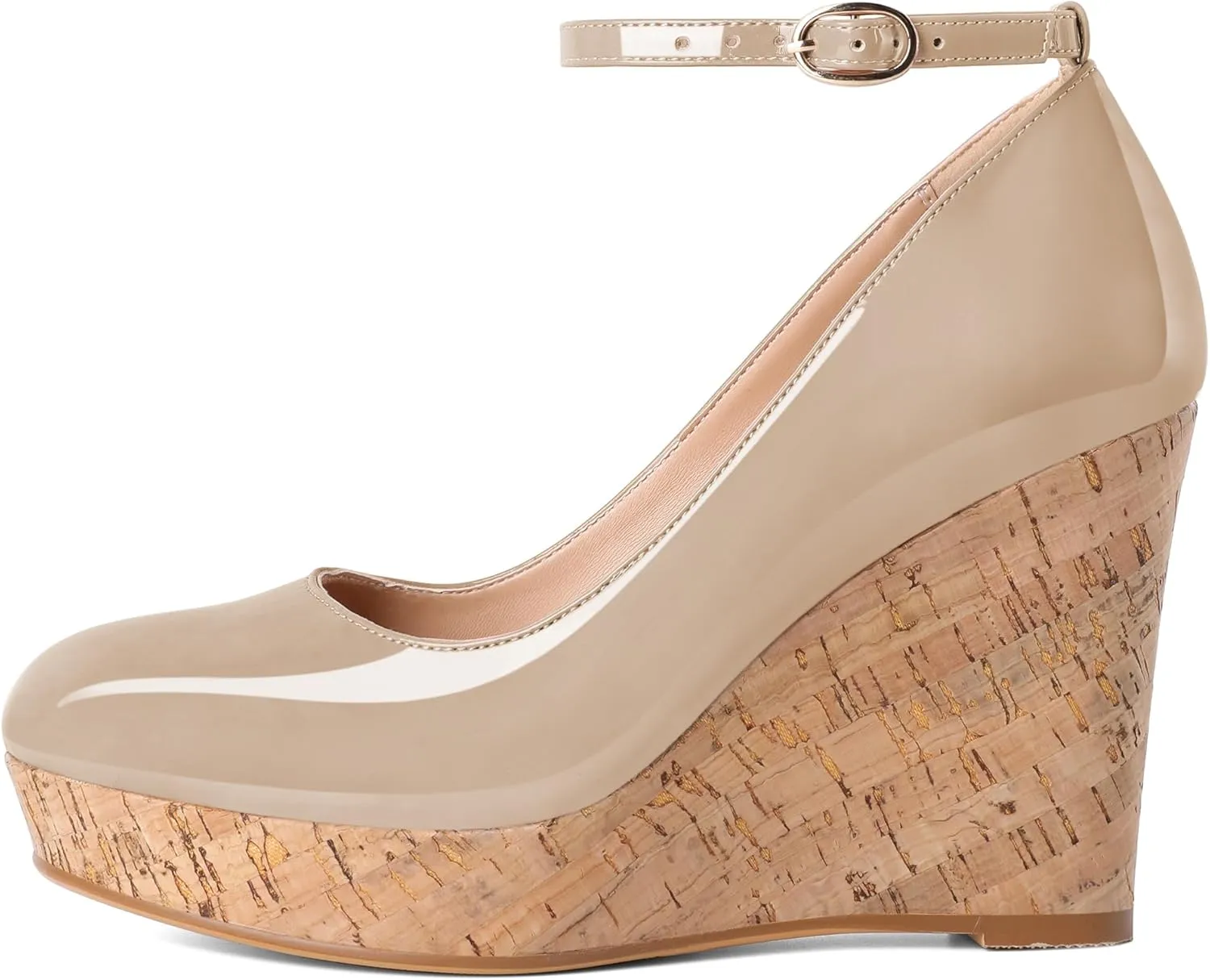 SAMMITOP Wedge Heels for Women Platform High Heel Wedges Closed Round Toe Comfy Espadrilles Ankle Strap Pumps Dress Shoes 4 Inches