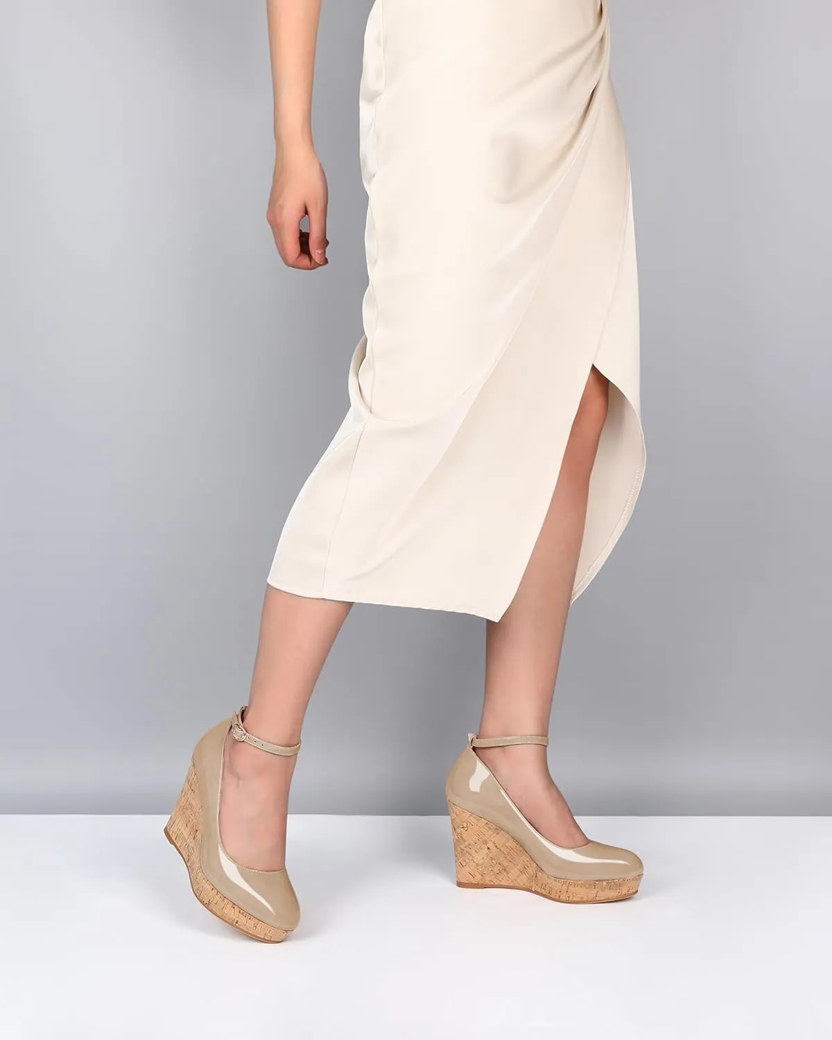 SAMMITOP Wedge Heels for Women Platform High Heel Wedges Closed Round Toe Comfy Espadrilles Ankle Strap Pumps Dress Shoes 4 Inches