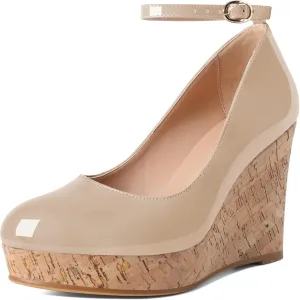 SAMMITOP Wedge Heels for Women Platform High Heel Wedges Closed Round Toe Comfy Espadrilles Ankle Strap Pumps Dress Shoes 4 Inches
