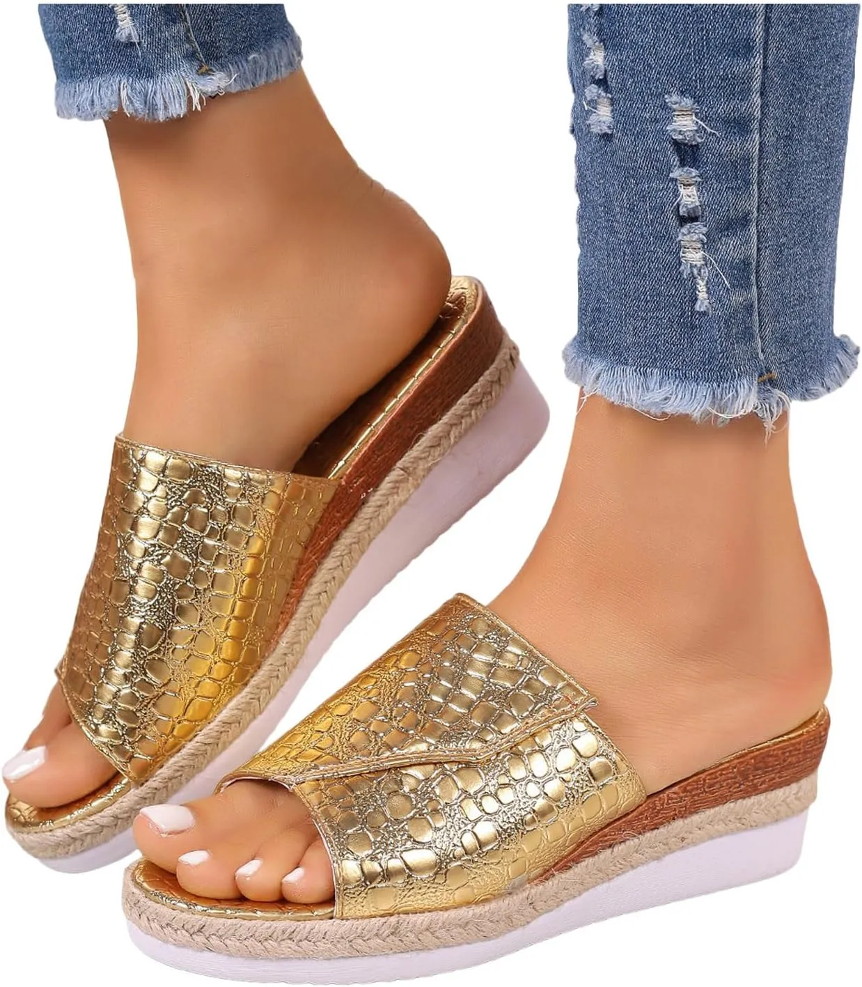 Sandals for Women Wedge Shoes,Fashion Lightweight Arch Support Slippers for Womens Comfy Wedge Orthopedic Sandals Summer Platform Cork Wedges Espadrille Heel Strappy Leather Sandals Dressy Shoes