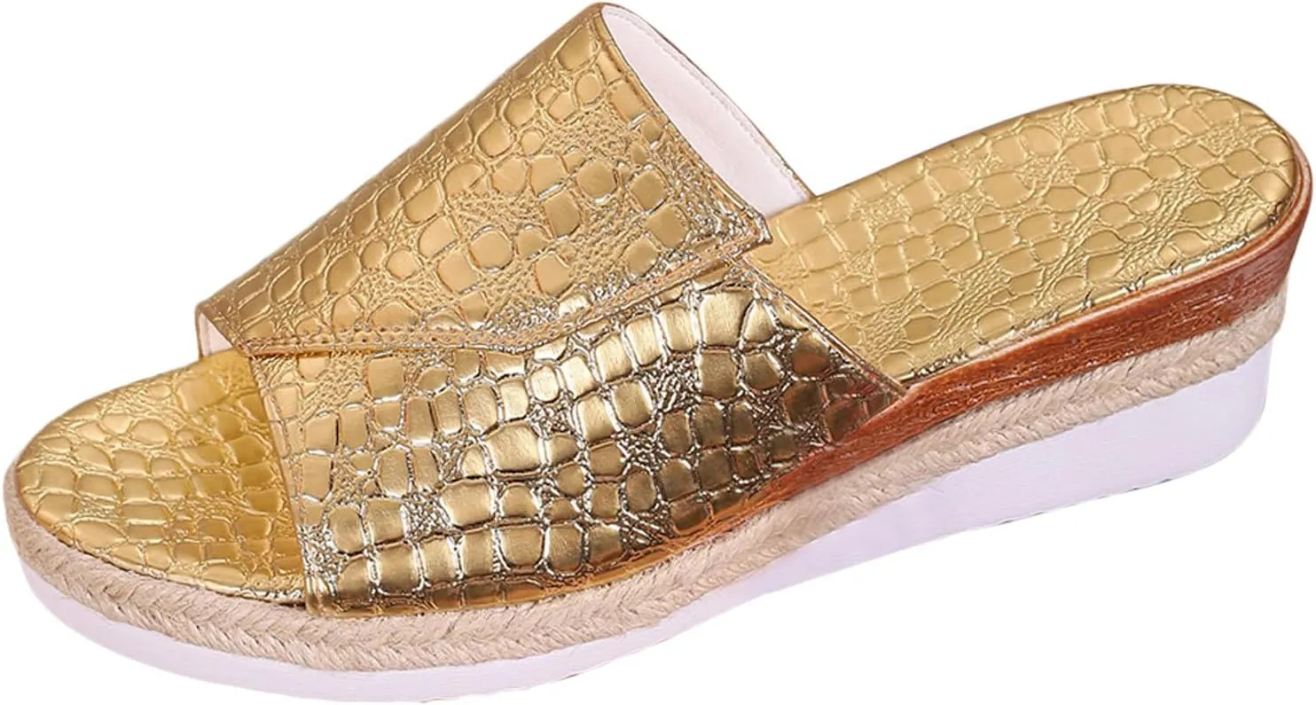 Sandals for Women Wedge Shoes,Fashion Lightweight Arch Support Slippers for Womens Comfy Wedge Orthopedic Sandals Summer Platform Cork Wedges Espadrille Heel Strappy Leather Sandals Dressy Shoes