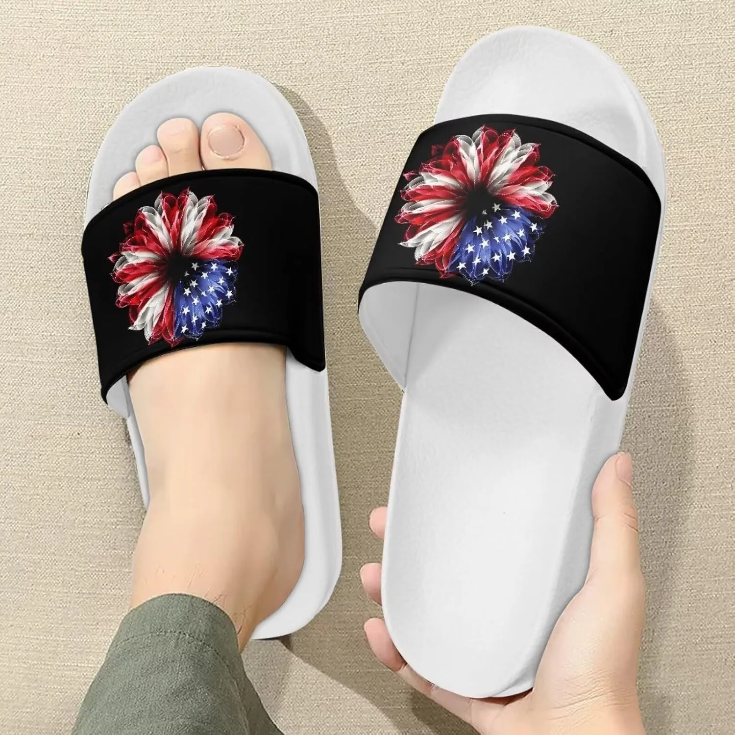 Sandals Slides for Women Non Slip Slippers Lightweight Casual Peep Toe White Sole Summer Shoes Beach Slides