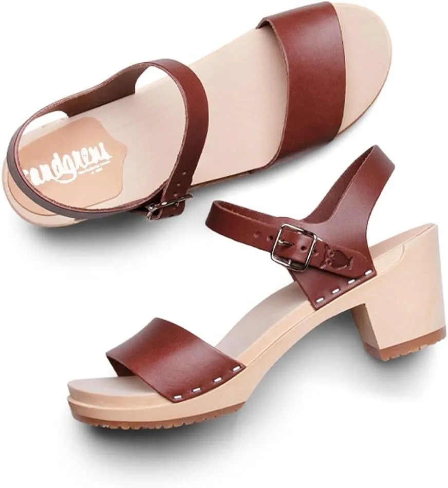 Sandgrens Handmade Swedish Wood Clogs for Women, High Heel Sandals | Vienna High