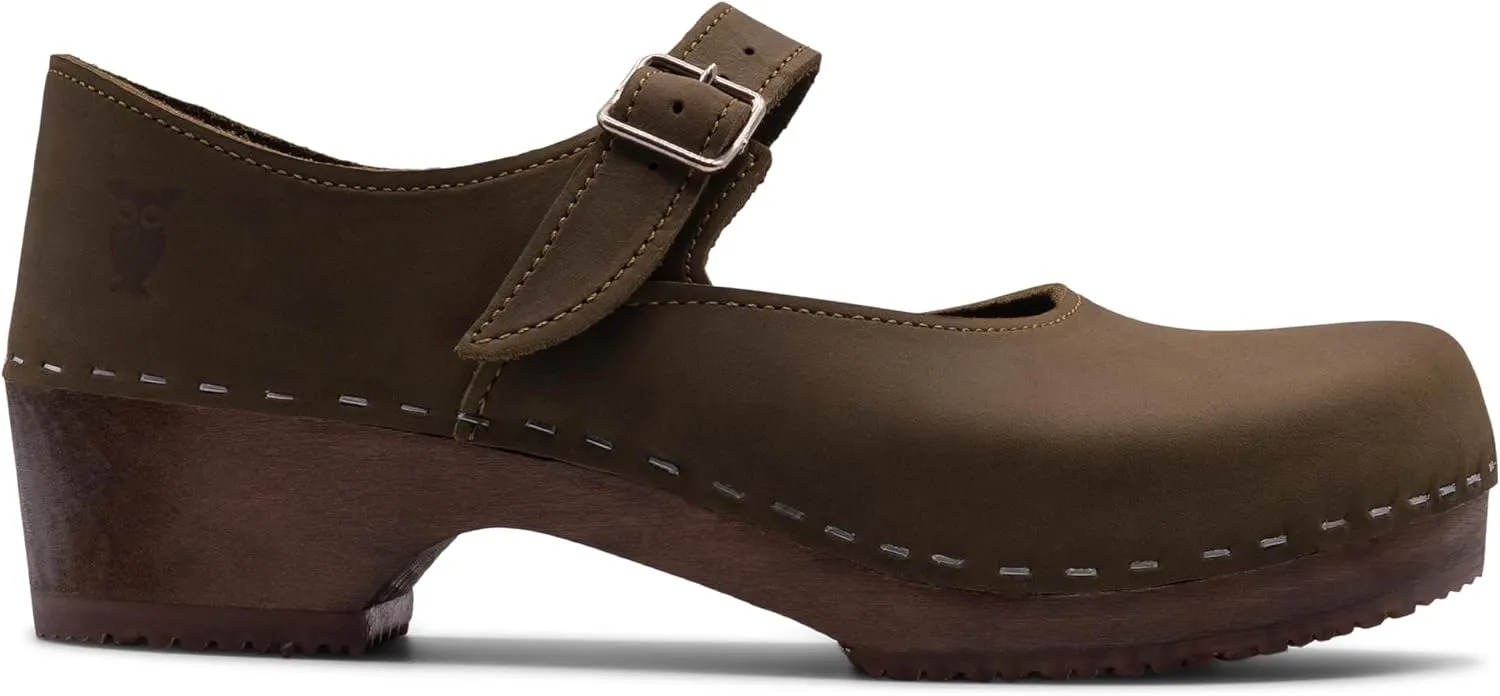 Sandgrens Handmade Swedish Wood Clogs for Women, Low Heel Sandals | Mary Jane