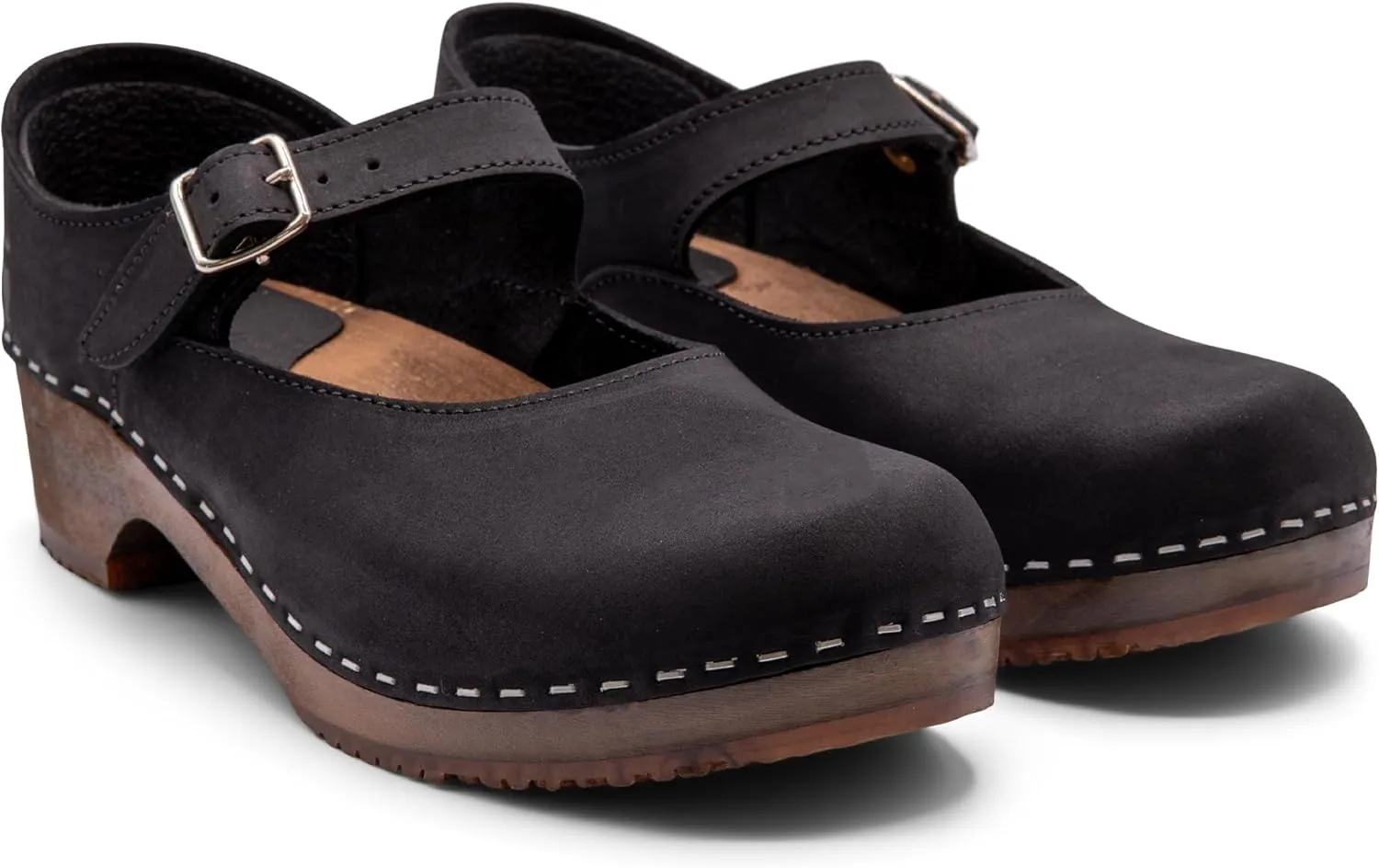 Sandgrens Handmade Swedish Wood Clogs for Women, Low Heel Sandals | Mary Jane