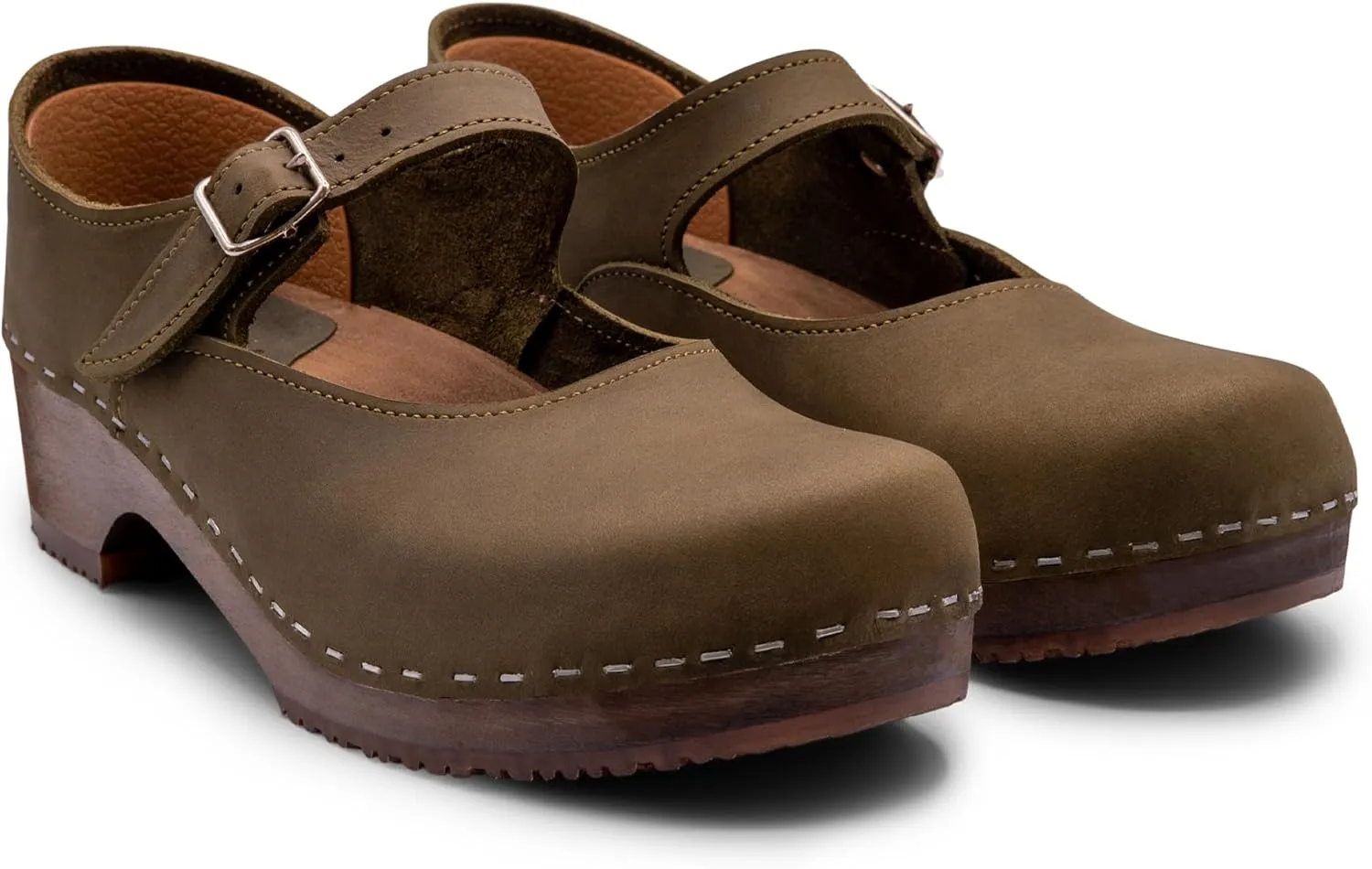 Sandgrens Handmade Swedish Wood Clogs for Women, Low Heel Sandals | Mary Jane