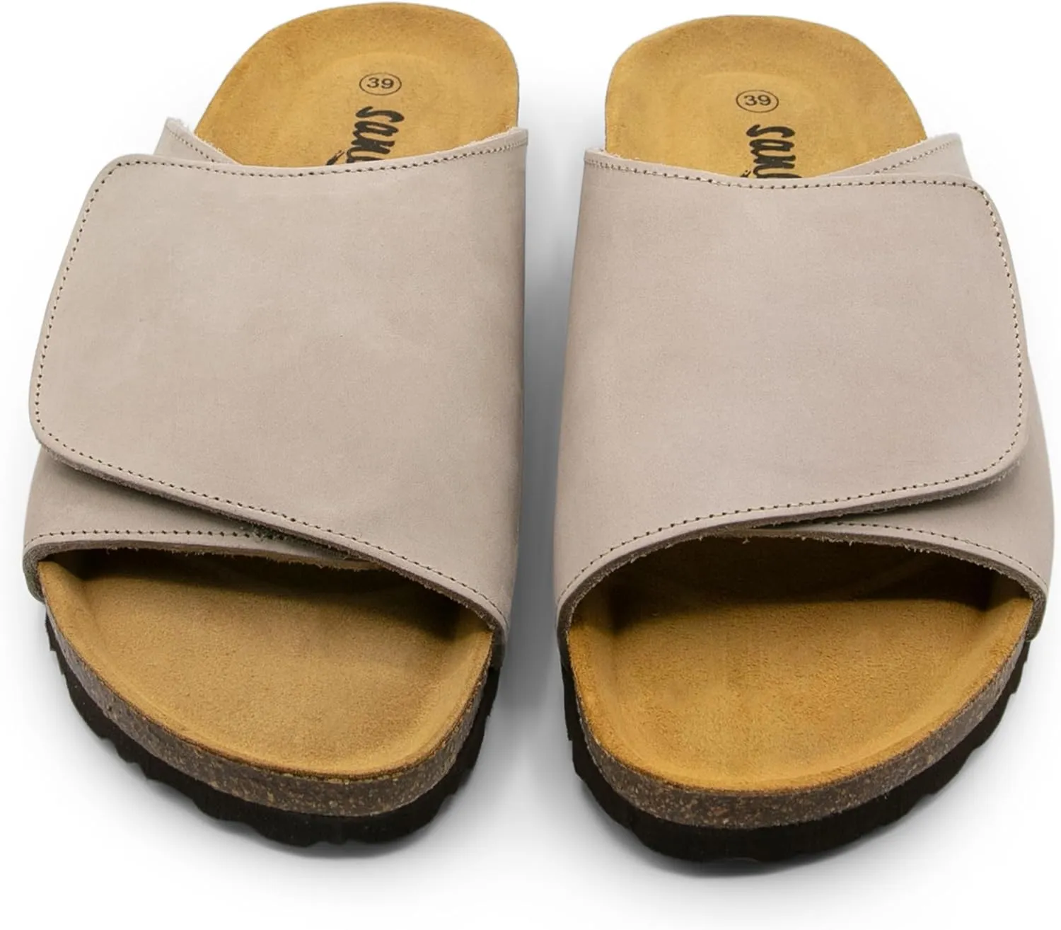 Sandgrens Handmade Unisex Cork Slides | European Top Grain Leather Sandals with Soft Suede Footbed, Adjustable Upper, and EVA Rubber Sole | Vigo
