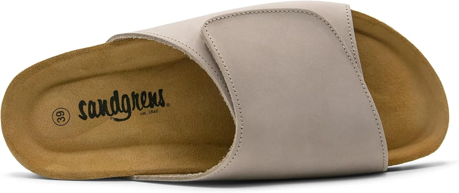 Sandgrens Handmade Unisex Cork Slides | European Top Grain Leather Sandals with Soft Suede Footbed, Adjustable Upper, and EVA Rubber Sole | Vigo