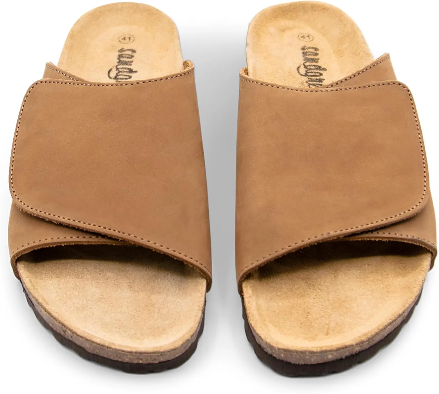 Sandgrens Handmade Unisex Cork Slides | European Top Grain Leather Sandals with Soft Suede Footbed, Adjustable Upper, and EVA Rubber Sole | Vigo