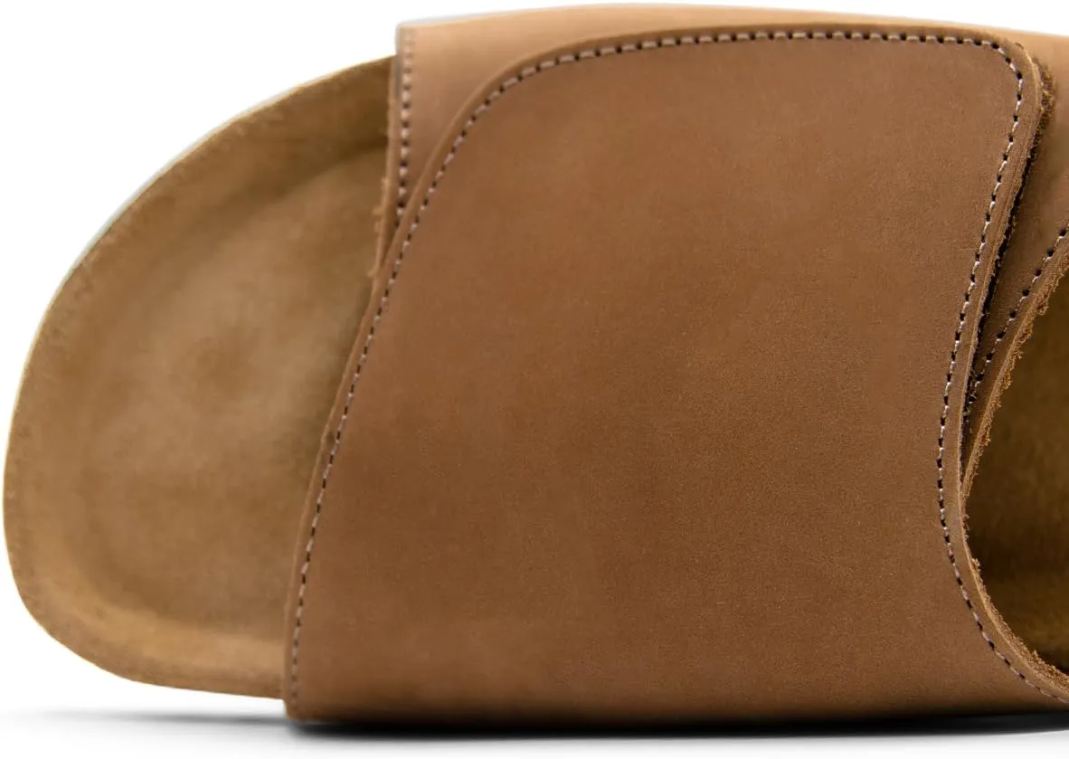 Sandgrens Handmade Unisex Cork Slides | European Top Grain Leather Sandals with Soft Suede Footbed, Adjustable Upper, and EVA Rubber Sole | Vigo