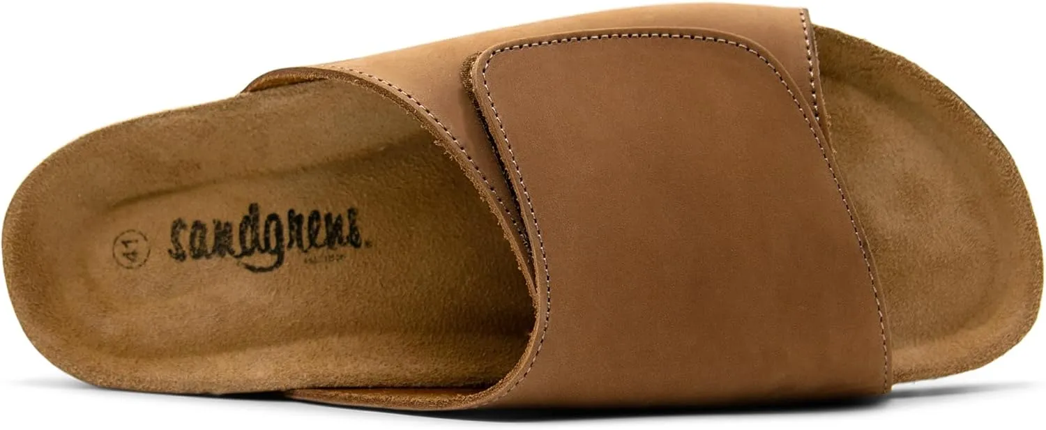 Sandgrens Handmade Unisex Cork Slides | European Top Grain Leather Sandals with Soft Suede Footbed, Adjustable Upper, and EVA Rubber Sole | Vigo
