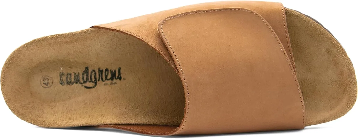 Sandgrens Handmade Unisex Cork Slides | European Top Grain Leather Sandals with Soft Suede Footbed, Adjustable Upper, and EVA Rubber Sole | Vigo