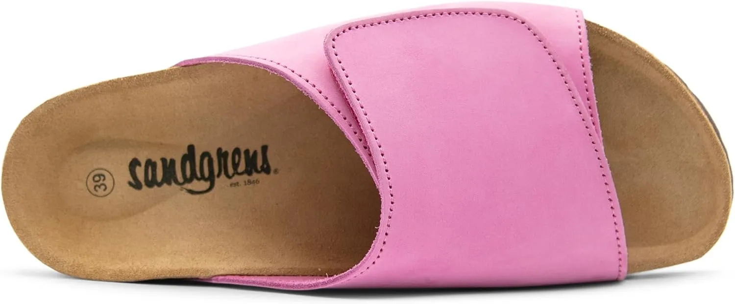 Sandgrens Handmade Unisex Cork Slides | European Top Grain Leather Sandals with Soft Suede Footbed, Adjustable Upper, and EVA Rubber Sole | Vigo