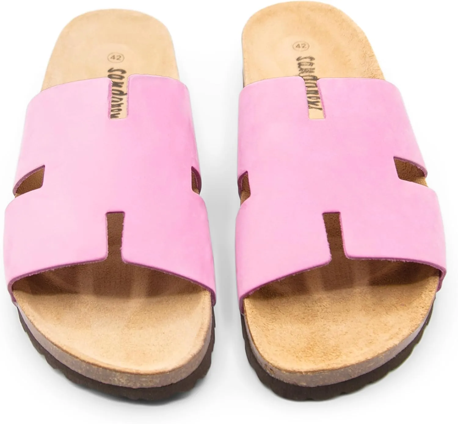Sandgrens Handmade Unisex Cork Slides | European Top Grain Leather Sandals with Soft Suede Footbed and EVA Rubber Sole | Avila
