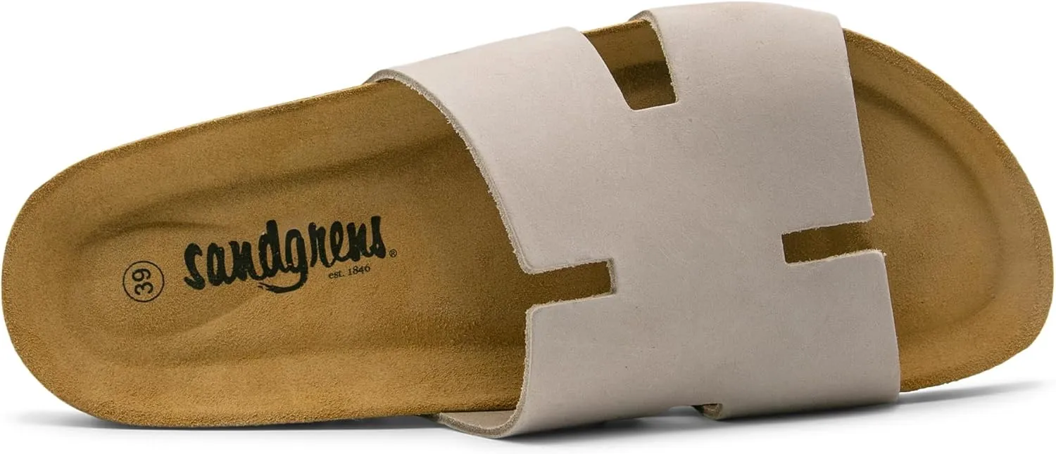 Sandgrens Handmade Unisex Cork Slides | European Top Grain Leather Sandals with Soft Suede Footbed and EVA Rubber Sole | Avila