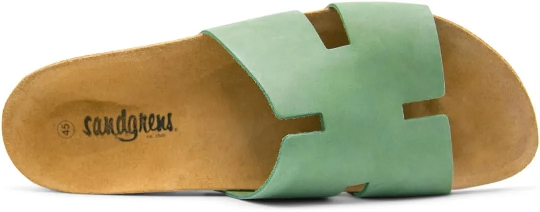 Sandgrens Handmade Unisex Cork Slides | European Top Grain Leather Sandals with Soft Suede Footbed and EVA Rubber Sole | Avila