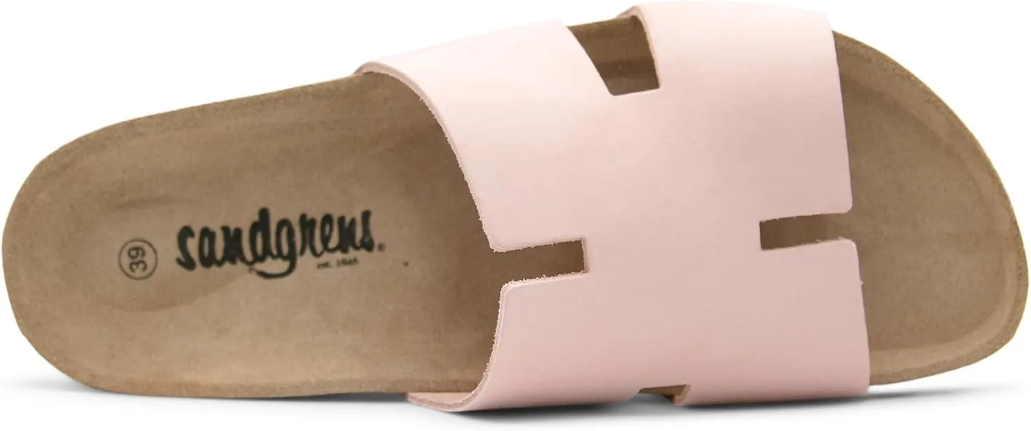 Sandgrens Handmade Unisex Cork Slides | European Top Grain Leather Sandals with Soft Suede Footbed and EVA Rubber Sole | Avila