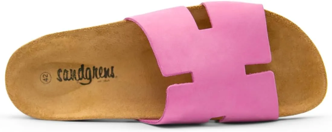 Sandgrens Handmade Unisex Cork Slides | European Top Grain Leather Sandals with Soft Suede Footbed and EVA Rubber Sole | Avila