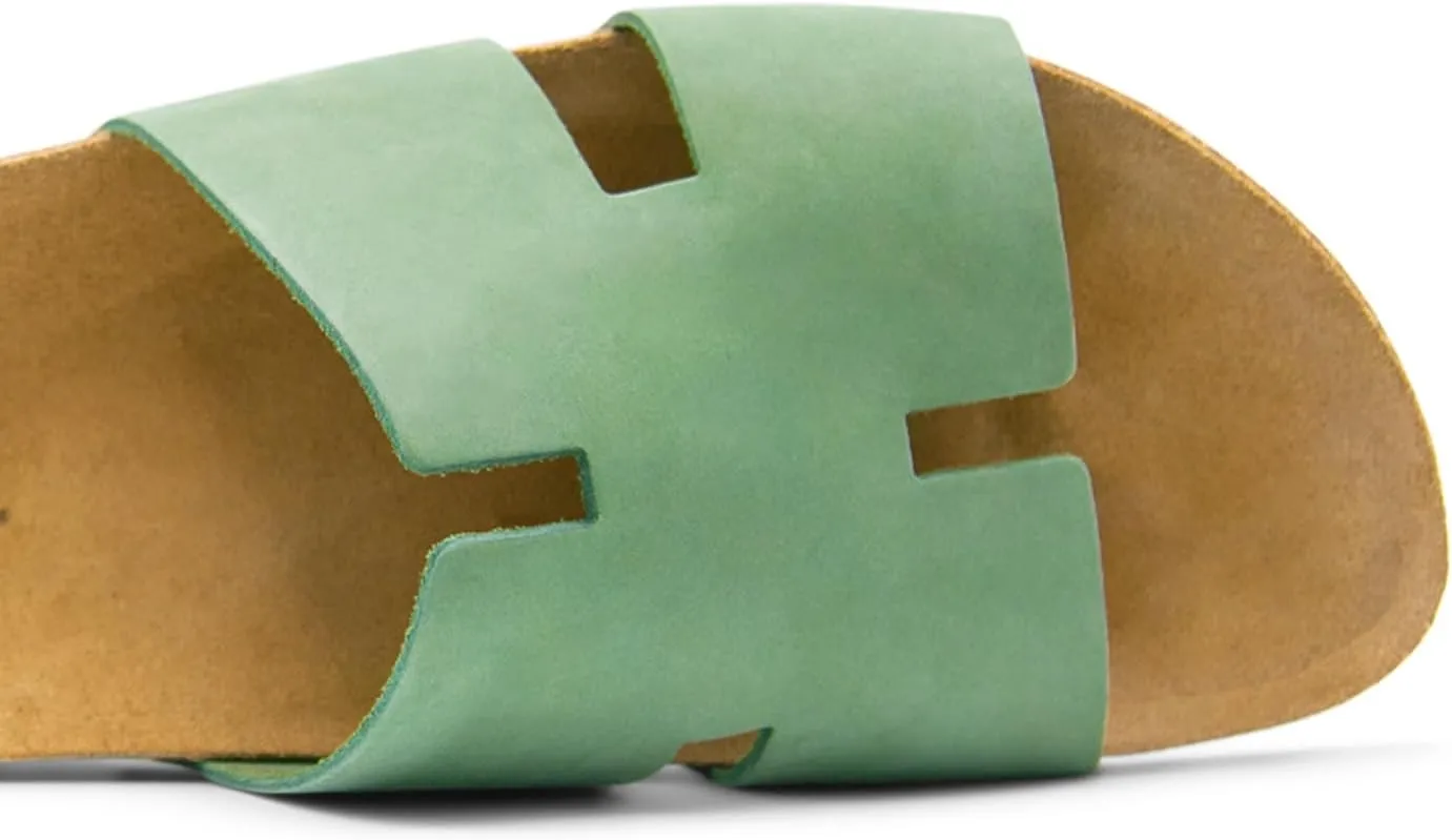 Sandgrens Handmade Unisex Cork Slides | European Top Grain Leather Sandals with Soft Suede Footbed and EVA Rubber Sole | Avila