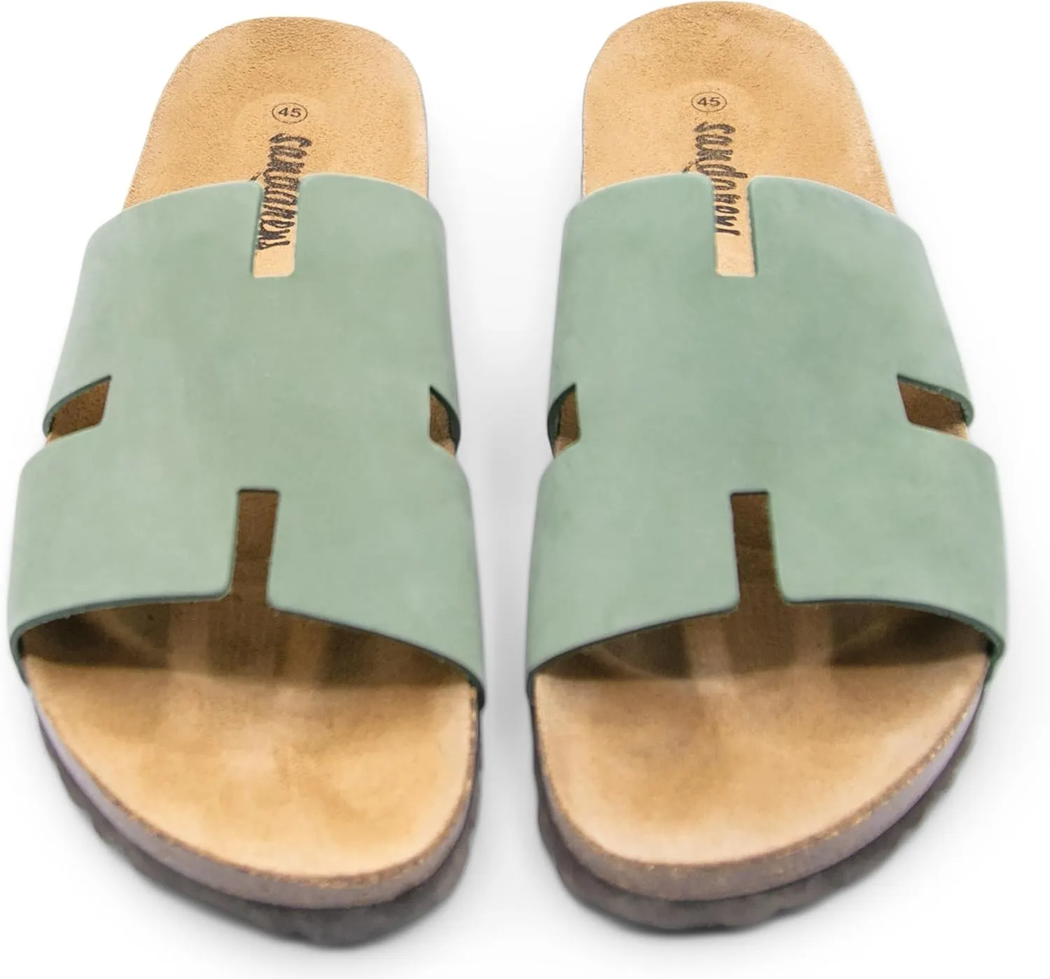 Sandgrens Handmade Unisex Cork Slides | European Top Grain Leather Sandals with Soft Suede Footbed and EVA Rubber Sole | Avila