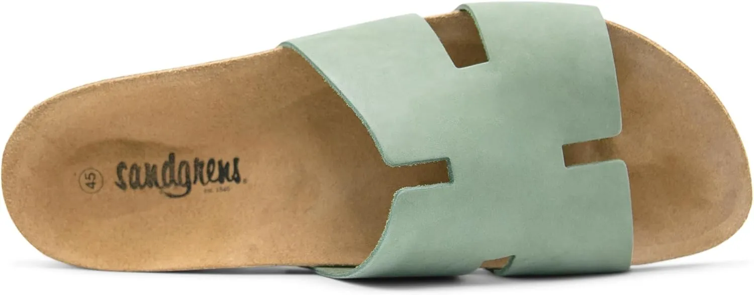 Sandgrens Handmade Unisex Cork Slides | European Top Grain Leather Sandals with Soft Suede Footbed and EVA Rubber Sole | Avila