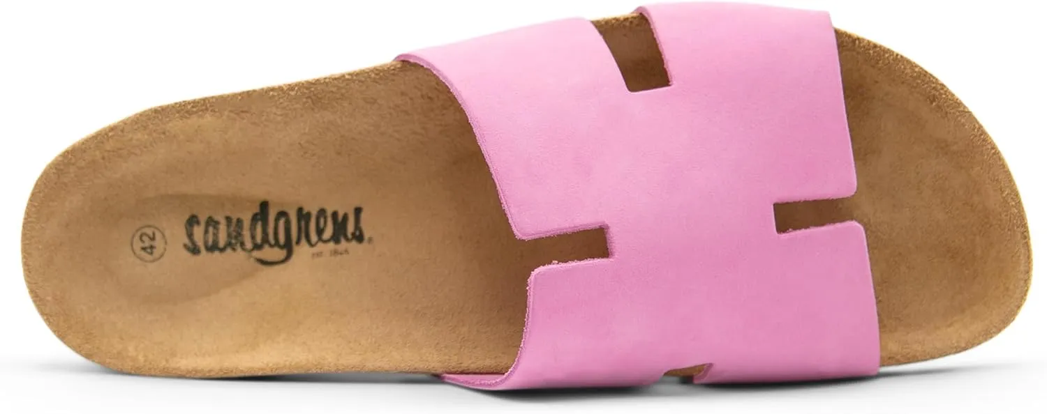 Sandgrens Handmade Unisex Cork Slides | European Top Grain Leather Sandals with Soft Suede Footbed and EVA Rubber Sole | Avila