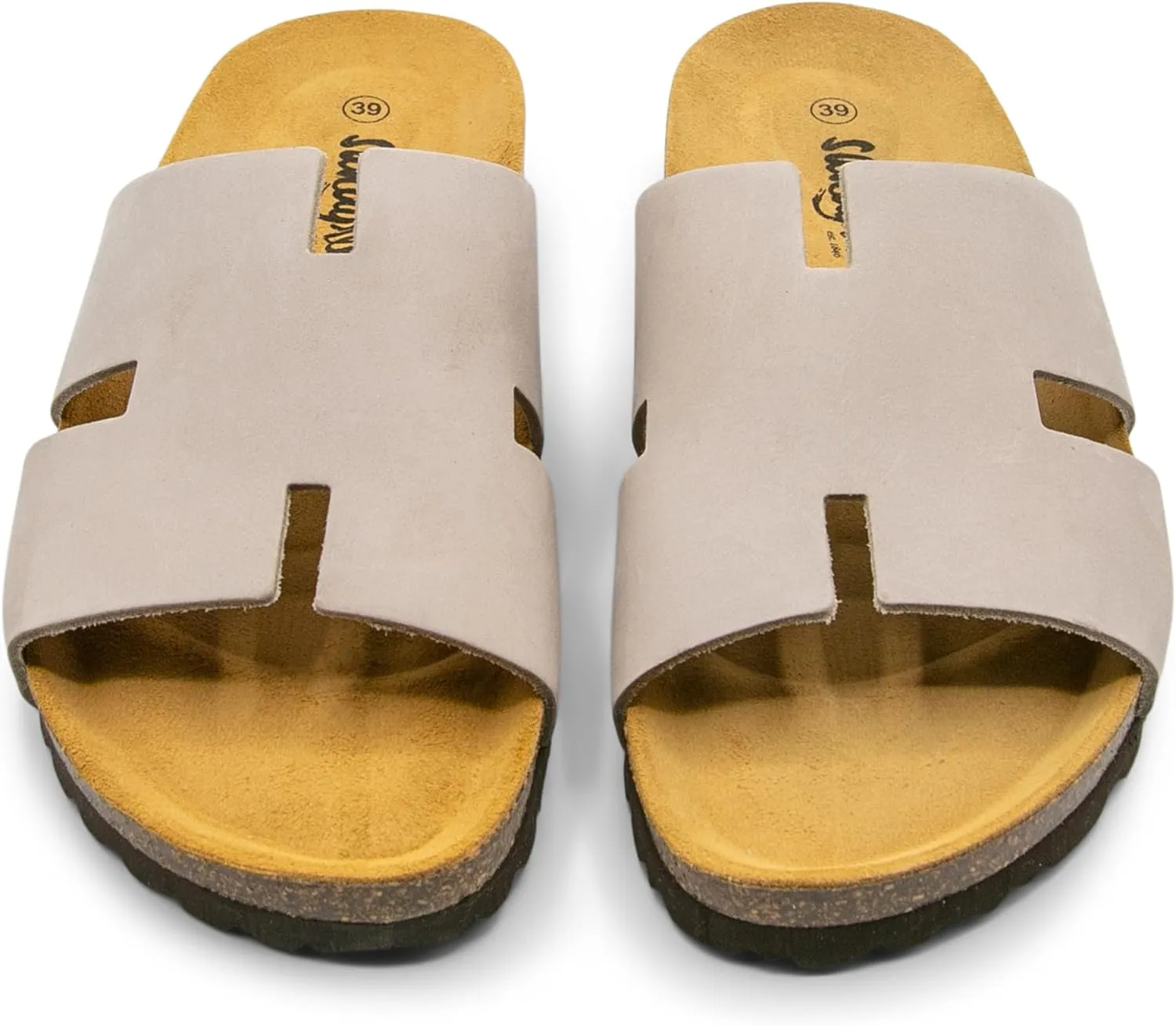Sandgrens Handmade Unisex Cork Slides | European Top Grain Leather Sandals with Soft Suede Footbed and EVA Rubber Sole | Avila