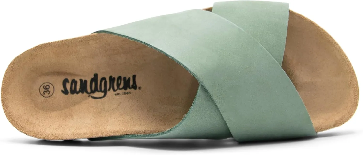 Sandgrens Handmade Unisex Cork Slides | European Top Grain Leather Sandals with Soft Suede Footbed and EVA Rubber Sole | Soria