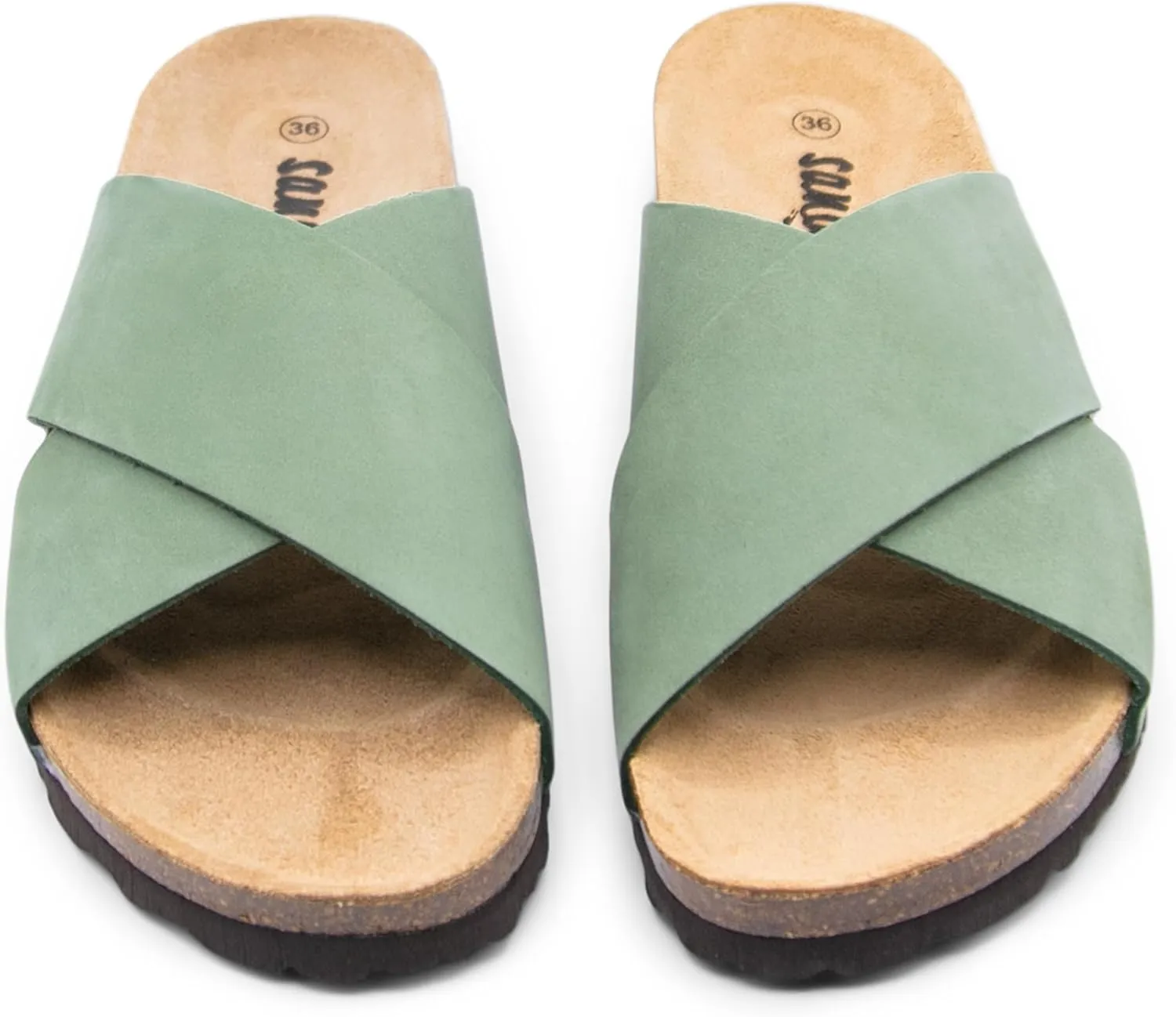 Sandgrens Handmade Unisex Cork Slides | European Top Grain Leather Sandals with Soft Suede Footbed and EVA Rubber Sole | Soria