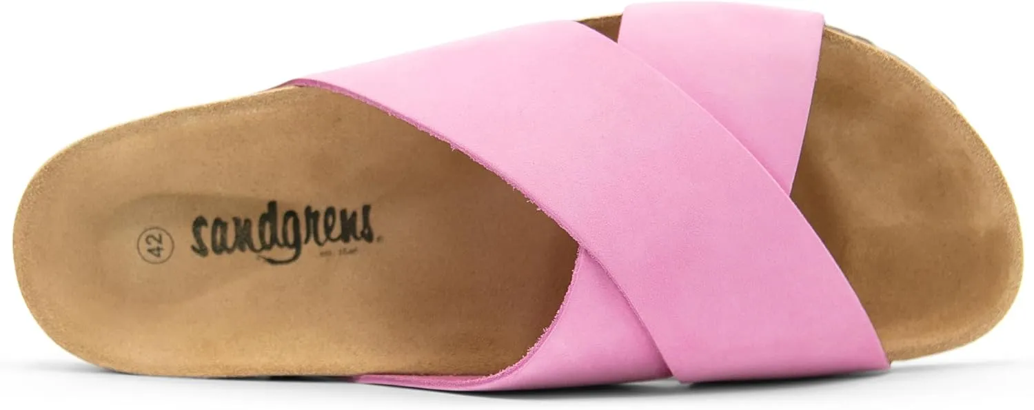 Sandgrens Handmade Unisex Cork Slides | European Top Grain Leather Sandals with Soft Suede Footbed and EVA Rubber Sole | Soria