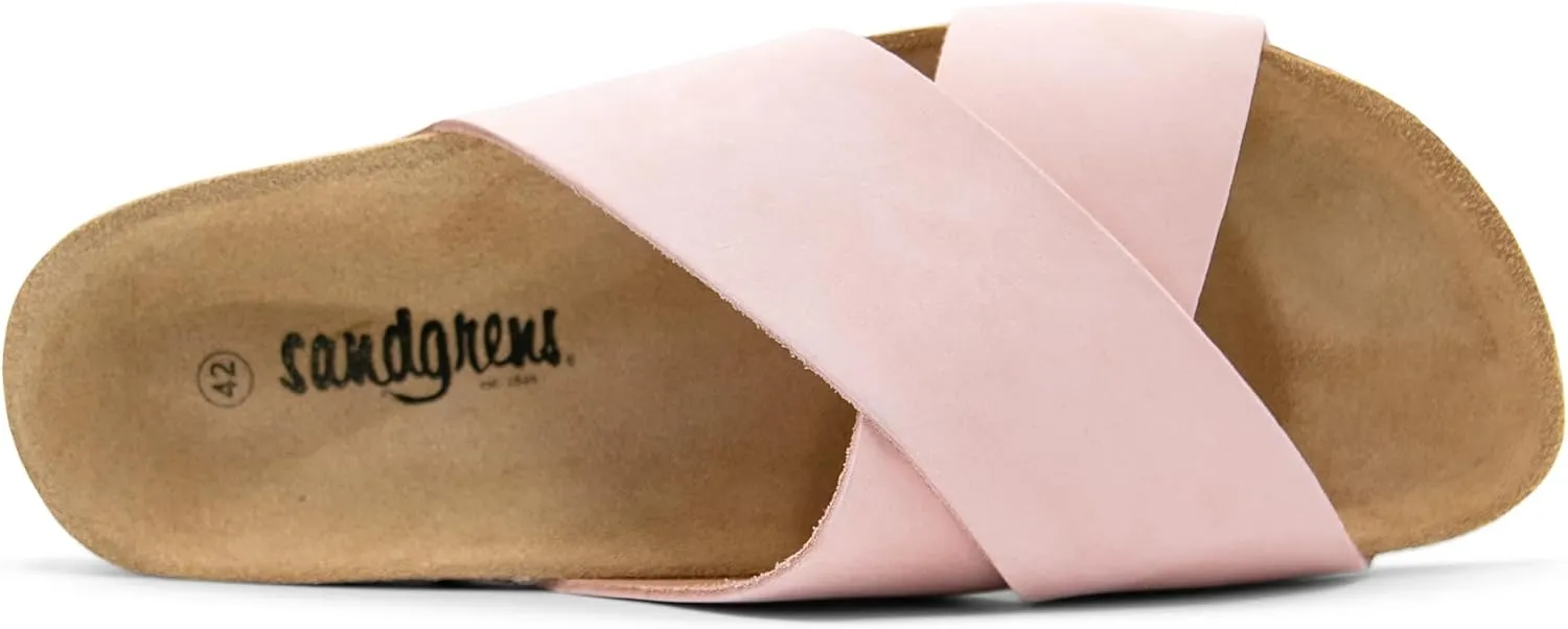 Sandgrens Handmade Unisex Cork Slides | European Top Grain Leather Sandals with Soft Suede Footbed and EVA Rubber Sole | Soria
