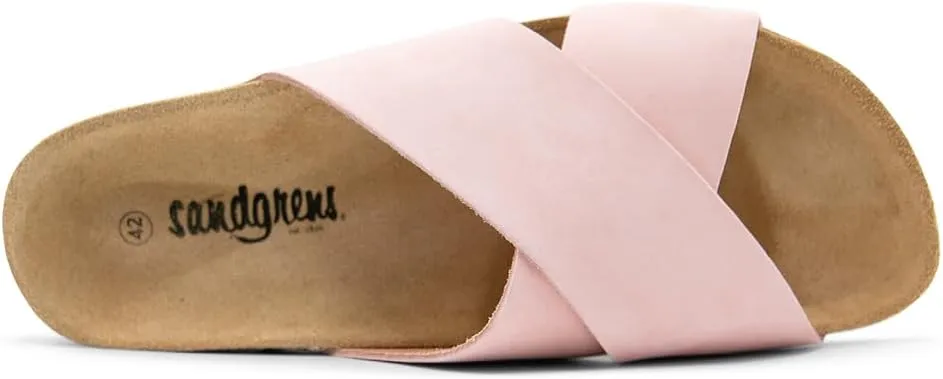 Sandgrens Handmade Unisex Cork Slides | European Top Grain Leather Sandals with Soft Suede Footbed and EVA Rubber Sole | Soria