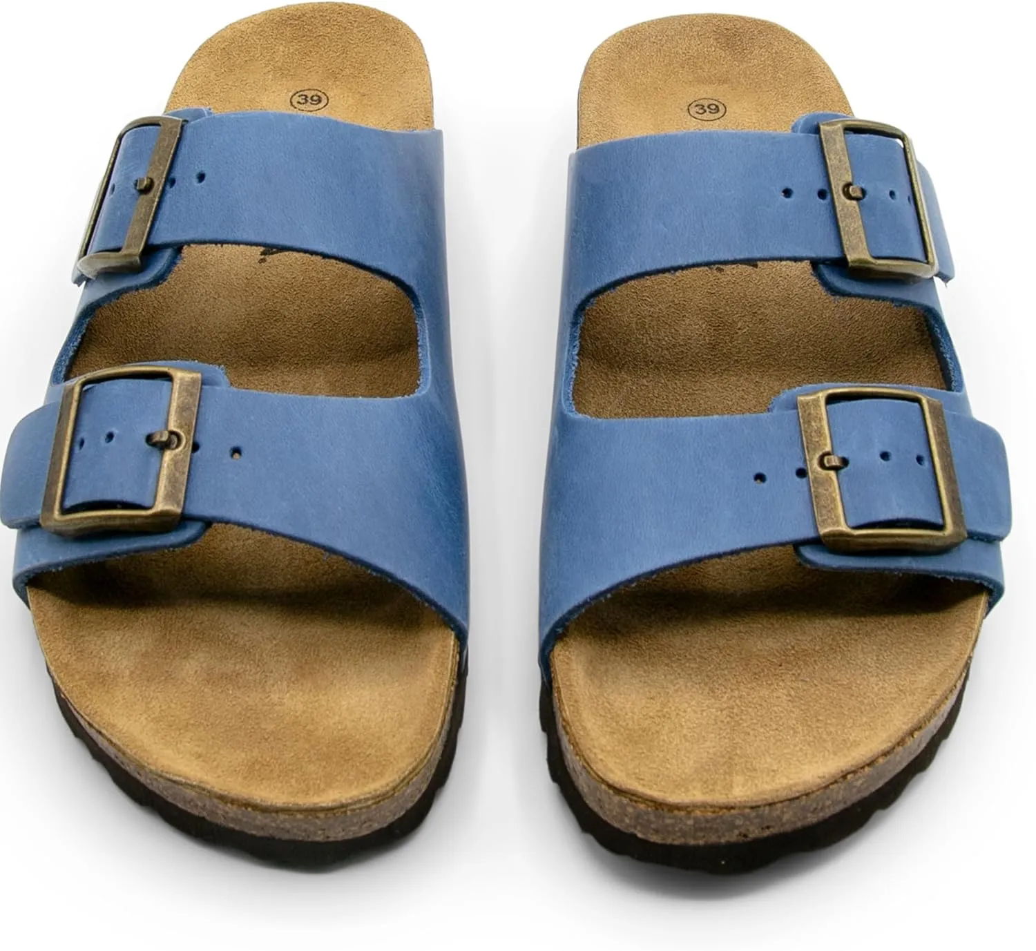 Sandgrens Handmade Unisex Cork Slides | European Top Grain Leather Sandals with Soft Suede Original Footbed, Adjustable Straps, and EVA Rubber Sole | Costa